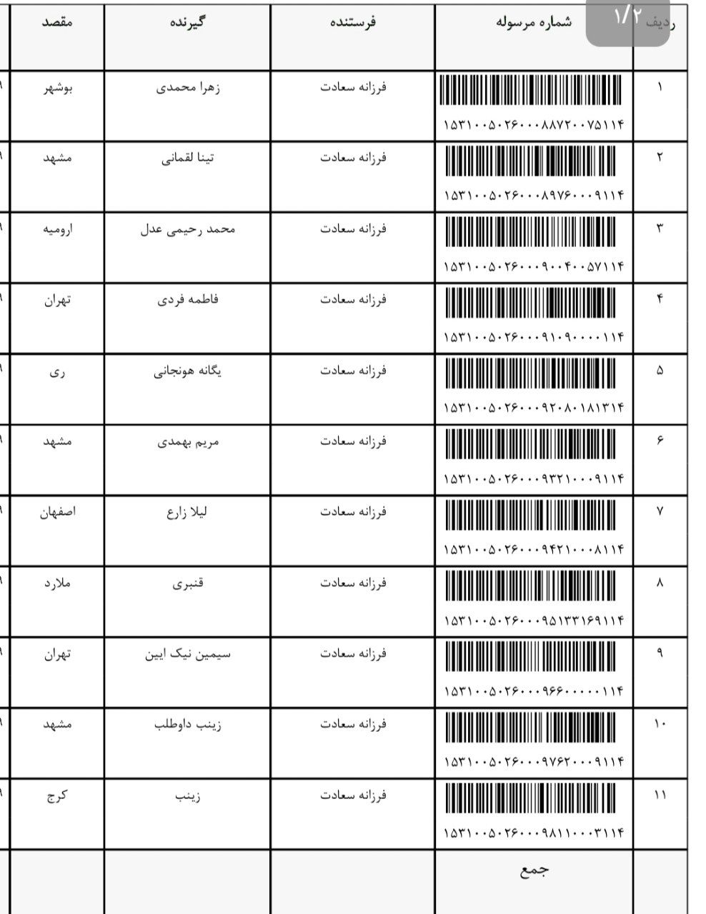 رهگیری مرسوله